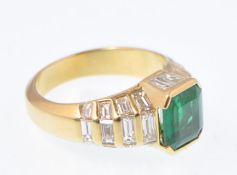 18CT GOLD ART DECO STYLE EMERALD AND DIAMOND RING