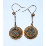 VICTORIAN ETRUSCAN REVIVAL GOLD AND TURQUOISE EARR