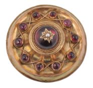 VICTORIAN 19TH CENTURY GARNET AND PEARL ROUNDEL BROOCH