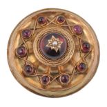 VICTORIAN 19TH CENTURY GARNET AND PEARL ROUNDEL BROOCH