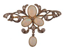 19TH CENTURY VICTORIAN GOLD OPAL AND DIAMOND LADIES BROOCH