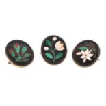 THREE VICTORIAN PETRA DURA BROOCH PINS