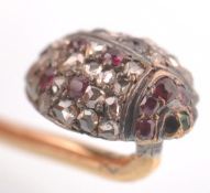 A rare 19th century French gold ruby and diamond stick pin in the form of a ladybird.  The