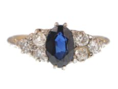 18CT GOLD SAPPHIRE AND DIAMOND RING ON GYPSY SETTING