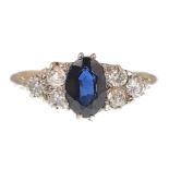 18CT GOLD SAPPHIRE AND DIAMOND RING ON GYPSY SETTING