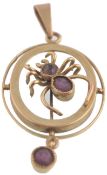 VICTORIAN 9CT GOLD AND AMETHYST LADIES SPIDER NECKLACE PENDANT