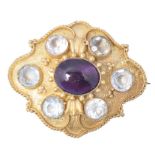 VICTORIAN 19TH CENTURY GOLD AMETHYST HAIR LOCKET BROOCH