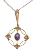 LATE 19TH CENTURY VICTORIAN HALF PEARL AND AMETHYST PENDANT