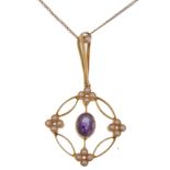 LATE 19TH CENTURY VICTORIAN HALF PEARL AND AMETHYST PENDANT