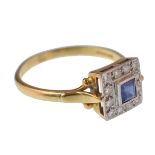 HALLMARKED 18CT GOLD SAPPHIRE AND DIAMOND LADIES CUSHION CUT RING