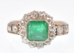 14CT GOLD EMERALD AND DIAMOND CLUSTER RING