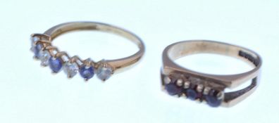 2 9CT GOLD HALLMARKED RINGS - EACH WITH CHANNEL SET STONES