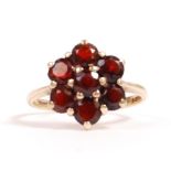 HALLMARKED LONDON 9CT GOLD 1967 GARNET CLUSTER RING