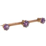 15CT GOLD AND AMETHYST KNIFE BAR EDGE BAR BROOCH