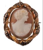 19TH CENTURY 9CT GOLD VICTORIAN CAMEO SWIVEL MOURNING BROOCH