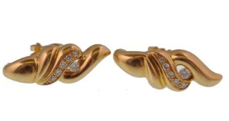 PAIR OF 18CT GOLD CONCH SHELL LADIES DIAMOND EARRINGS