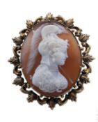 HAND CARVED CLEOPATRA SHELL CAMEO BROOCH.