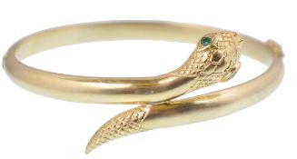 LATE 19TH CENTURY 15CT GOLD SNAKE AND EMERALD BRAC