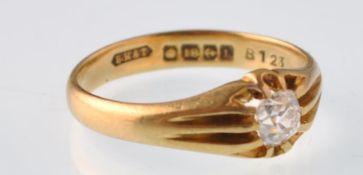 A Victorian 18ct gold and diamond solitaire gypsy ring.  Birmingham hallmarks 1860. Weight 4.9g