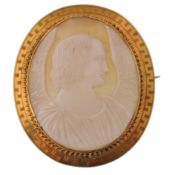 VICTORIAN 9CT GOLD CAMEO BROOCH OF ANGEL GABRIEL