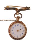 15CT GOLD EDWARDIAN ENAMELLED POCKET FOB WATCH