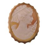 9CT GOLD LADIED CAMEO BROOCH AND SAFETY CHAIN OF GREEK GODDESS