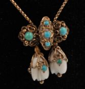 RARE 19TH CENTURY GOLD TURQUOISE AND WHITE CORAL NECKLACE