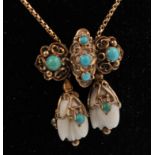 RARE 19TH CENTURY GOLD TURQUOISE AND WHITE CORAL NECKLACE