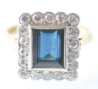 18CT GOLD SAPPHIRE AND DIAMOND LADIES CUSHION CUT RING