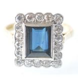 18CT GOLD SAPPHIRE AND DIAMOND LADIES CUSHION CUT RING