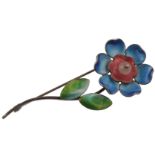 EARLY 20TH CENTURY ART NOUVEAU STIRLING SILVER ENAMEL FLOWER BROOCH