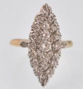 A HALLMARKED 18CT GOLD AND DIAMOND NAVETTE SET RING APPROX .40CTS