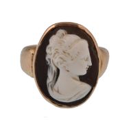 VICTORIAN 9CT GOLD LADIES CAMEO RING DEPICTING MAIDEN