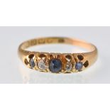 A late Victorian 18ct gold sapphire and diamond 5 stone ring.  Hallmarked for Birmingham 1895.