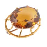 VICTORIAN FACET CUT CITRINE AND GOLD OVERSIZED PRONG SET BROOCH