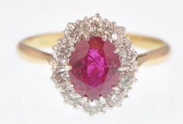 18CT GOLD PLATINUM RUBY AND DIAMOND CLUSTER RING