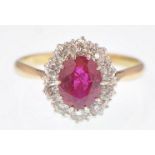 18CT GOLD PLATINUM RUBY AND DIAMOND CLUSTER RING