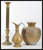 A collection of three brass items to include a 19t