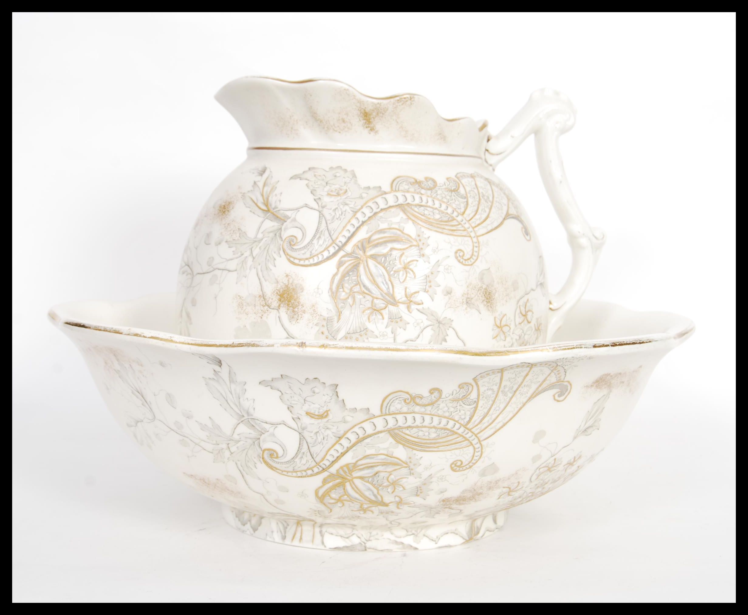 A 19th Century Victorian rare wash bowl and jug se