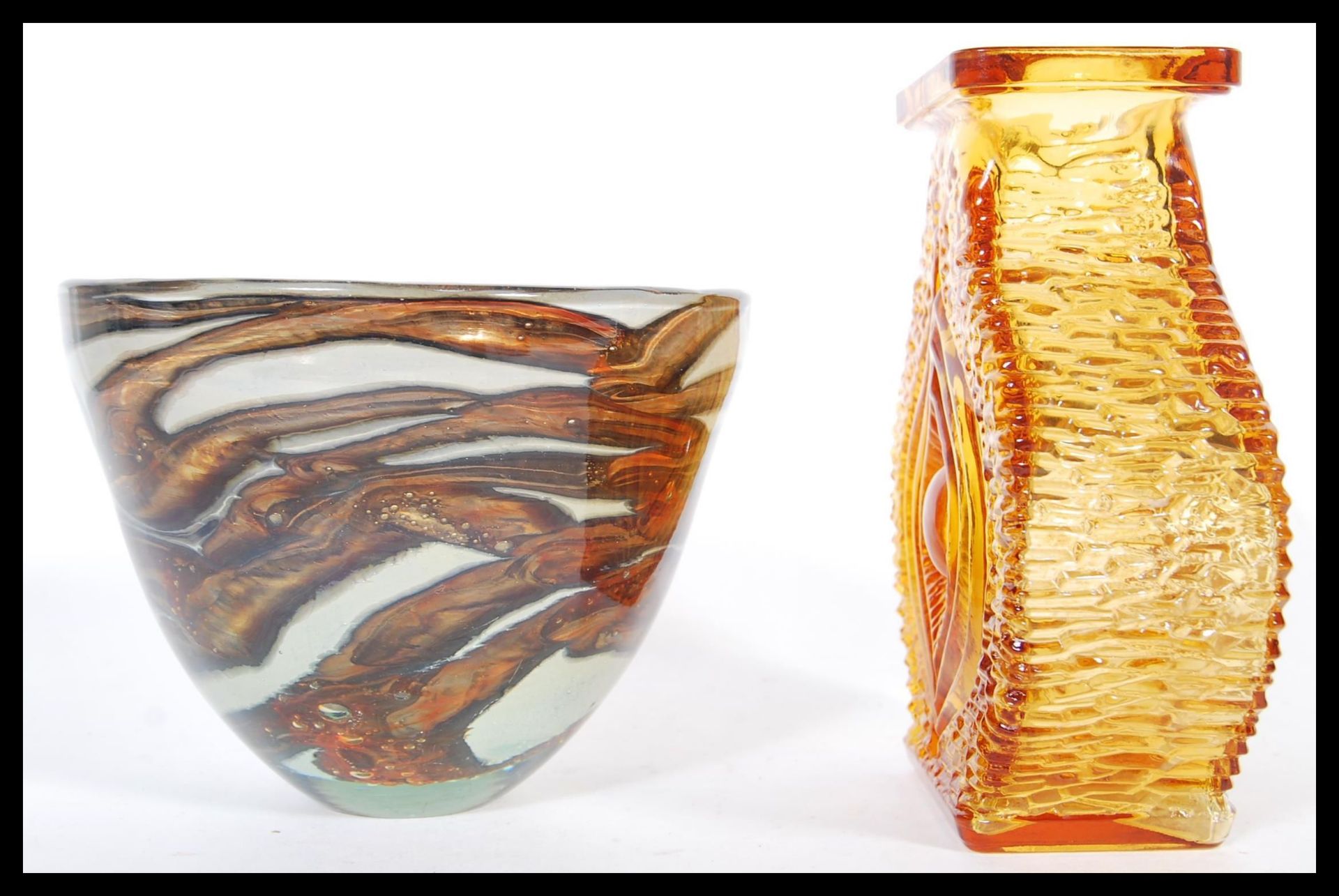 Mdina  Maltese retro vintage studio art glass bowl / vase, the swirls with an unusual gradient amber - Bild 5 aus 7