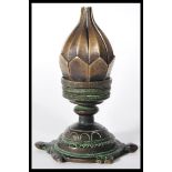 A early 20th Century Antique bronze indian incense burner in the form of a Lotus flower, raised on