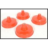 Light Shades - A group of four retro industrial factory style UFO form pendant lampshades having red