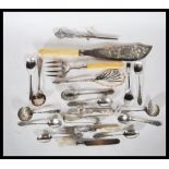 A collection of silver plated flatware to include a J Sherwood & Sons fish serving set having