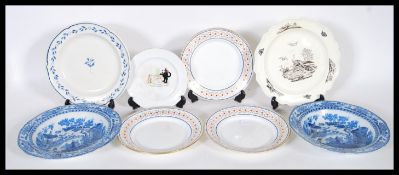 A selection of 19th Century plates to include a delft plate having hand painted floral sprays (