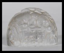 Renee Lalique "Portes-menu" frosted glass menu holder decorated with a basket of fruit inscribed "R.