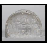 Renee Lalique "Portes-menu" frosted glass menu holder decorated with a basket of fruit inscribed "R.