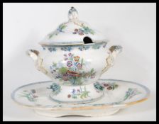 A 19th Century Victorian tureen and cover along with matching meat/ serving plate, having coloured