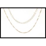 Two stamped 375 9ct gold necklace chains to include a fine link necklace chain along with a