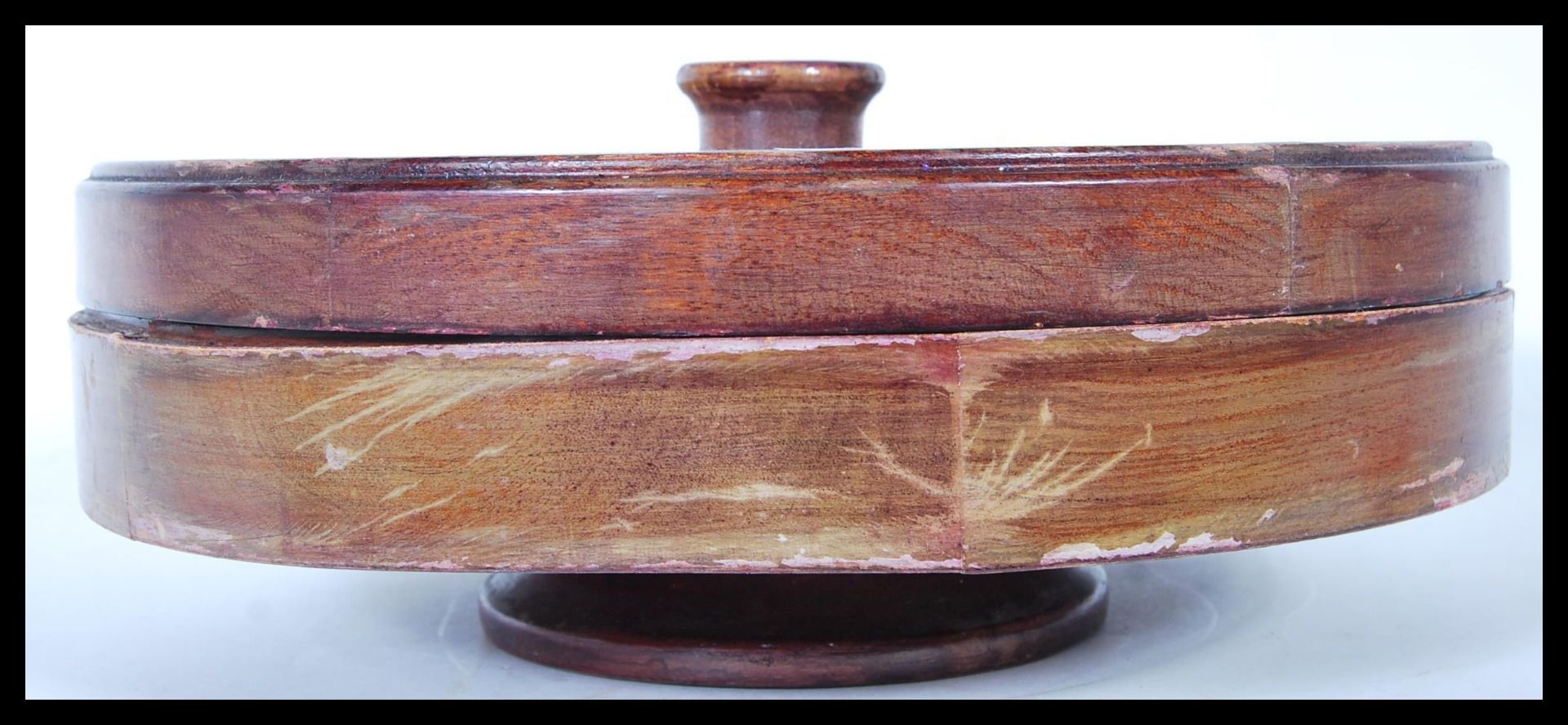 A 20th Century Chinese lazy Susan consisting of a round lidded wooden box with rotating base below - Image 3 of 4