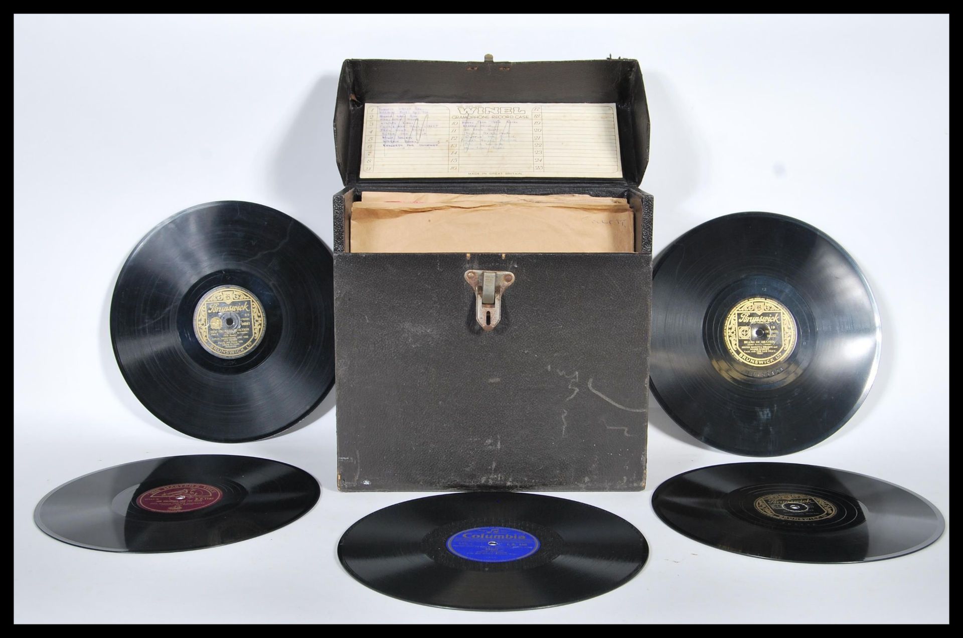 A cased collection of 78 RPM records to include, "Sepia Series" (Selected by Bill Elliott) No.15